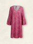 Women's Vacation Dress V Neck Loose Romantic Boho Short Sleeve Woven Tunic Dress
