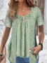 Short Sleeve Disty Floral Lace Regular Loose Shirt For Women