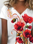 Casual Floral V Neck Short Sleeve T-shirt
