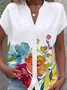 Notched Short Sleeve Floral Regular Loose Blouse For Women