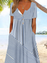 Women Striped Short Sleeve Comfy Casual Midi Dress