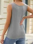 Casual Crew Neck Plain Tank Top Buckle