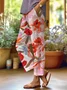 Casual Floral Ankle Pants Elastic Waist Pocket Stitching Pant