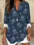 V Neck Long Sleeve Floral Regular Loose Shirt For Women