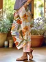 Casual Floral Ankle Pants Elastic Waist Pocket Stitching Pant