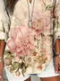 Notched Long Sleeve Floral Regular Loose Shirt For Women