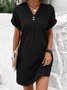 Women Plain V Neck Short Sleeve Comfy Casual Buckle Short Dress