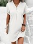 Women Plain V Neck Short Sleeve Comfy Casual Buckle Short Dress