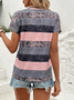 Casual Striped V Neck Short Sleeve T-shirt