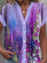Women's Purple Flower Alzheimer's Awareness Support Print Loose Blouse