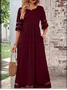 Women Plain Crew Neck Short Sleeve Comfy Casual Maxi Dress