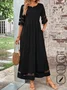 Women Plain Crew Neck Short Sleeve Comfy Casual Maxi Dress