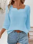Notched Three Quarter Sleeve Plain Regular Loose Shirt For Women