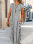 Women Striped Crew Neck Short Sleeve Comfy Casual Buckle Maxi Dress