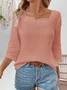 Notched Three Quarter Sleeve Plain Regular Loose Shirt For Women
