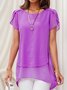Crew Neck Petal Sleeve Short Sleeve Plain Regular Loose Shirt For Women