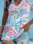Casual Ocean Pattern V Neck Short Sleeve T-shirt
