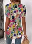 Crew Neck Short Sleeve Floral Regular Loose Shirt For Women