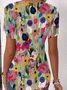Crew Neck Short Sleeve Floral Regular Loose Shirt For Women