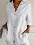 Shirt Collar Long Sleeve Plain Regular Micro-Elasticity Loose Shirt For Women