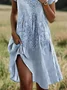 Women Floral Shirt Collar Short Sleeve Comfy Casual Lace Midi Dress