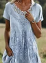 Women Floral Shirt Collar Short Sleeve Comfy Casual Lace Midi Dress
