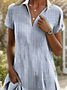 Women Striped Shirt Collar Short Sleeve Comfy Casual Midi Dress