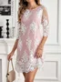 Women Plain Crew Neck Half Sleeve Comfy Elegant Embroidery Midi Dress