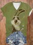Casual Rabbit V Neck Short Sleeve T-shirt