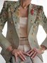 Women's Floral Spring/Fall Outerwear Casual Buckle Long Sleeve Shawl Collar Regular Blazer