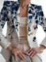 Women's Floral Spring/Fall Outerwear Casual Buckle Long Sleeve Shawl Collar Regular Blazer