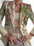 Women's Floral Spring/Fall Outerwear Casual Buckle Long Sleeve Shawl Collar Regular Blazer