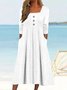 Women Plain Square Neck Long Sleeve Comfy Casual Buckle Maxi Dress