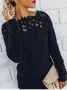 Women Yarn/Wool Yarn Plain Long Sleeve Comfy Casual Lace Sweater