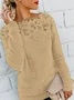 Women Yarn/Wool Yarn Plain Long Sleeve Comfy Casual Lace Sweater