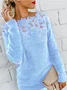Women Yarn/Wool Yarn Plain Long Sleeve Comfy Casual Lace Sweater