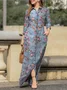 Women Geometric Stand Collar Long Sleeve Comfy Casual Maxi Dress