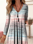 Women Striped V Neck Long Sleeve Comfy Casual Midi Dress