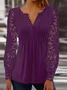 V Neck Long Sleeve Floral Lace Regular Loose Blouse For Women