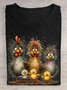 Casual Cute Chicken Art Print Crew Neck Short Sleeve Comfy T-shirt