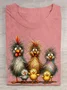 Casual Cute Chicken Art Print Crew Neck Short Sleeve Comfy T-shirt