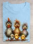 Casual Cute Chicken Art Print Crew Neck Short Sleeve Comfy T-shirt