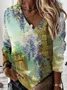 Casual V Neck Floral Sweatshirt