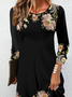 Women Floral Crew Neck Long Sleeve Comfy Casual Mini Dress