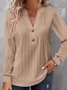 V Neck Long Sleeve Plain Regular Loose Blouse For Women