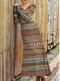 Women Geometric V Neck Long Sleeve Comfy Casual Maxi Dress