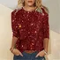 Casual Holiday 3D Sequin Pattern Crew Neck Long Sleeve T-shirt