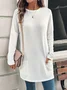 Crew Neck Long Sleeve Plain Regular Micro-Elasticity Loose Blouse For Women