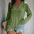 V Neck Long Sleeve Plain Zipper Regular Micro-Elasticity Loose Blouse For Women