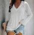 V Neck Long Sleeve Plain Zipper Regular Micro-Elasticity Loose Blouse For Women